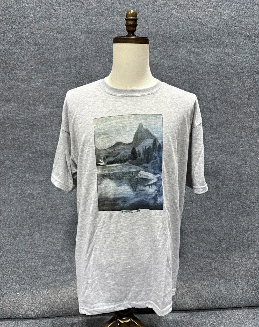 Vintage Artwork by Jackie Mountain Landscape T Shirt Mens XXL Gray Graphic Tee